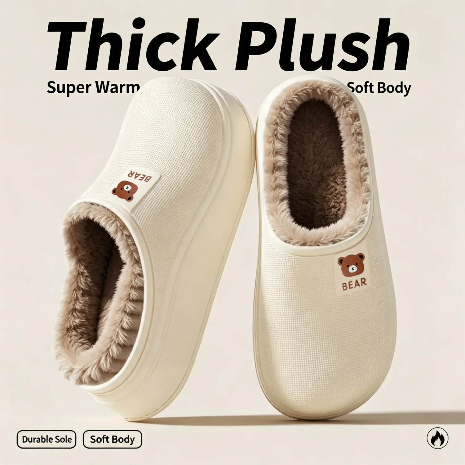 Wasserdichte Winter-Hausschuhe für Damen und Herren, 4 cm dicke Sohle, flauschig warm, für den Innenbereich, rutschfest, mit Fell gefüttert, weiche, gepolsterte Clogs. – Detail 10