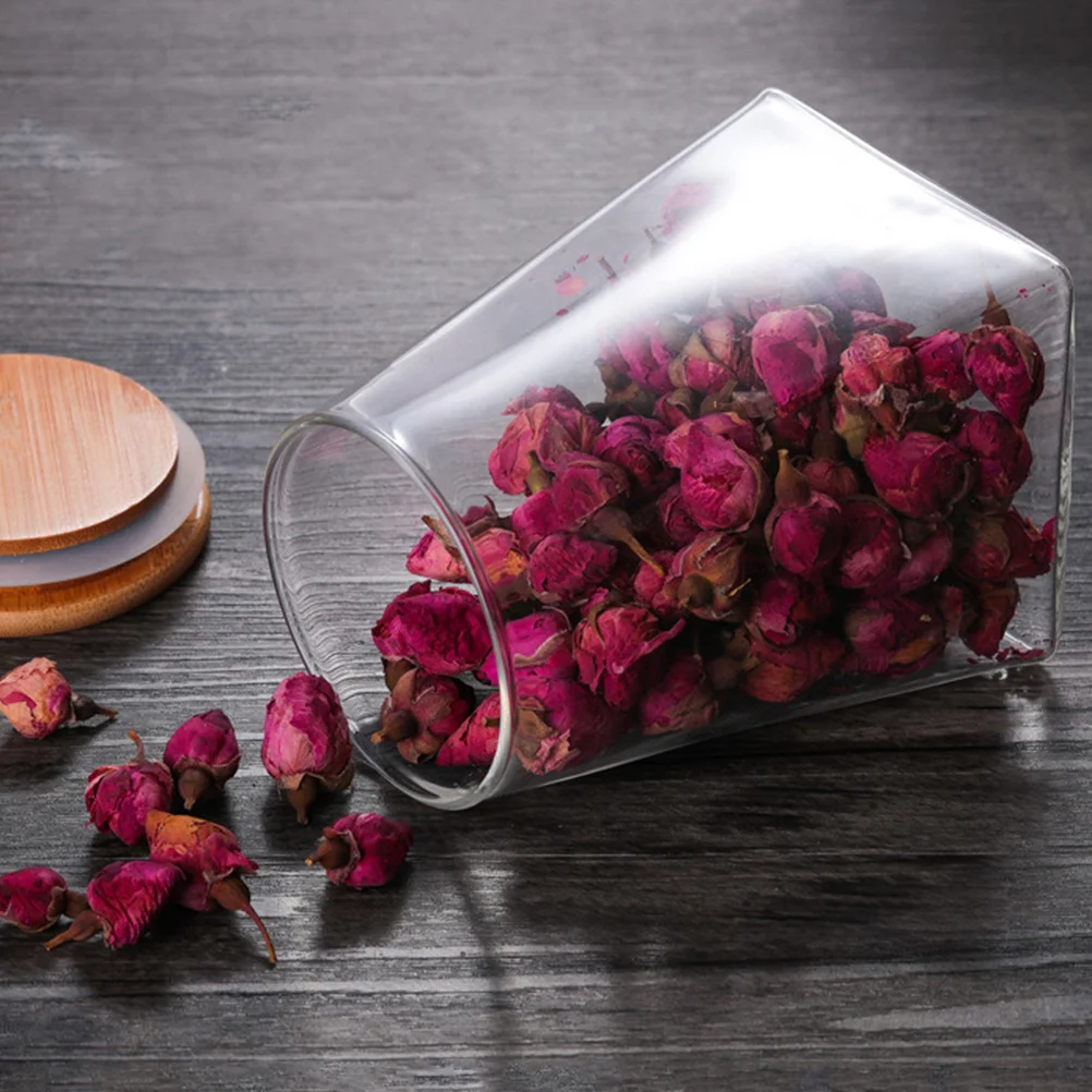 

Thick Glass Grains Storage Tank Airtight 350ml Wooden Cover Food Storage Container for Snacks Coffee Tea Holder