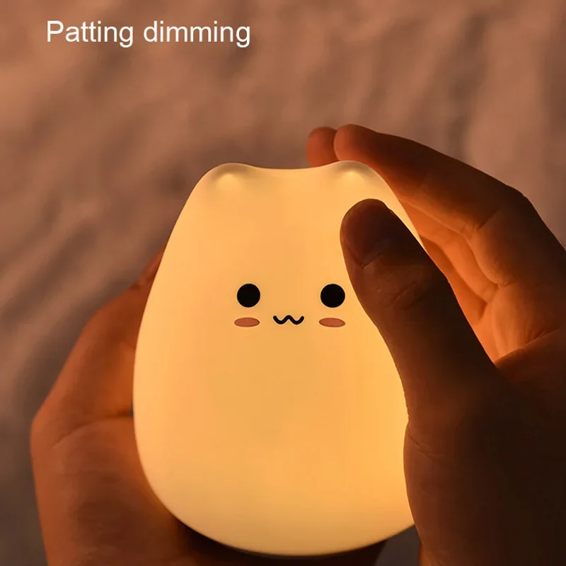 Sensor de toque sem fio Animal LED Night Light, Cat Lamp, Bateria de Silicone, Criança, Férias, Quarto, Desktop Decor