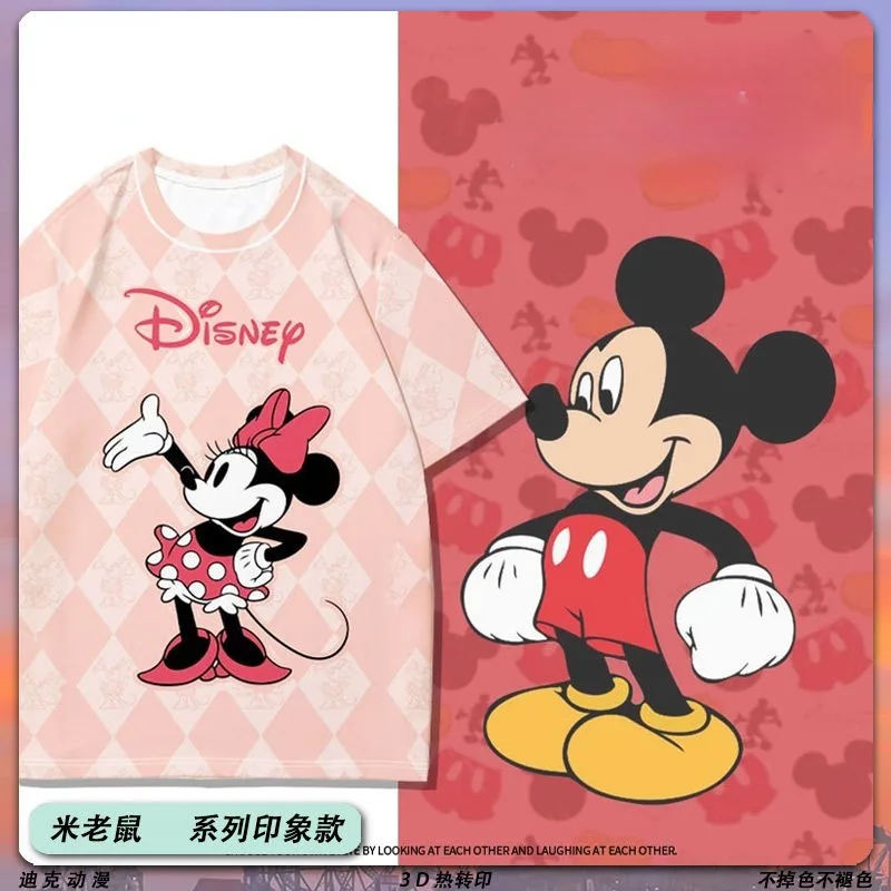 Kawaii Disney Animation Mickey Short Sleeve Summer Couple T-shirt Female Cartoon Minnie Pattern T-shirt Half Sleeve Clothes