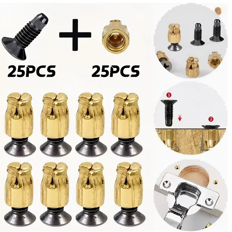25pcs Reusable Hinge Expansion Inserts for Door Panel Fasteners Hardware Repair Kit Durable Rust Proof Door Locks Latches