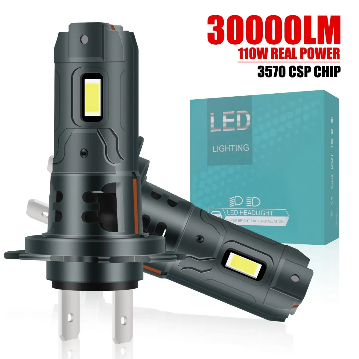 2PCS H7 LED Headlight Bulbs 20000LM 110W CSP LED Headlight With Fan for Car Headlamp Fog Light Universal 12V Waterproof IP68