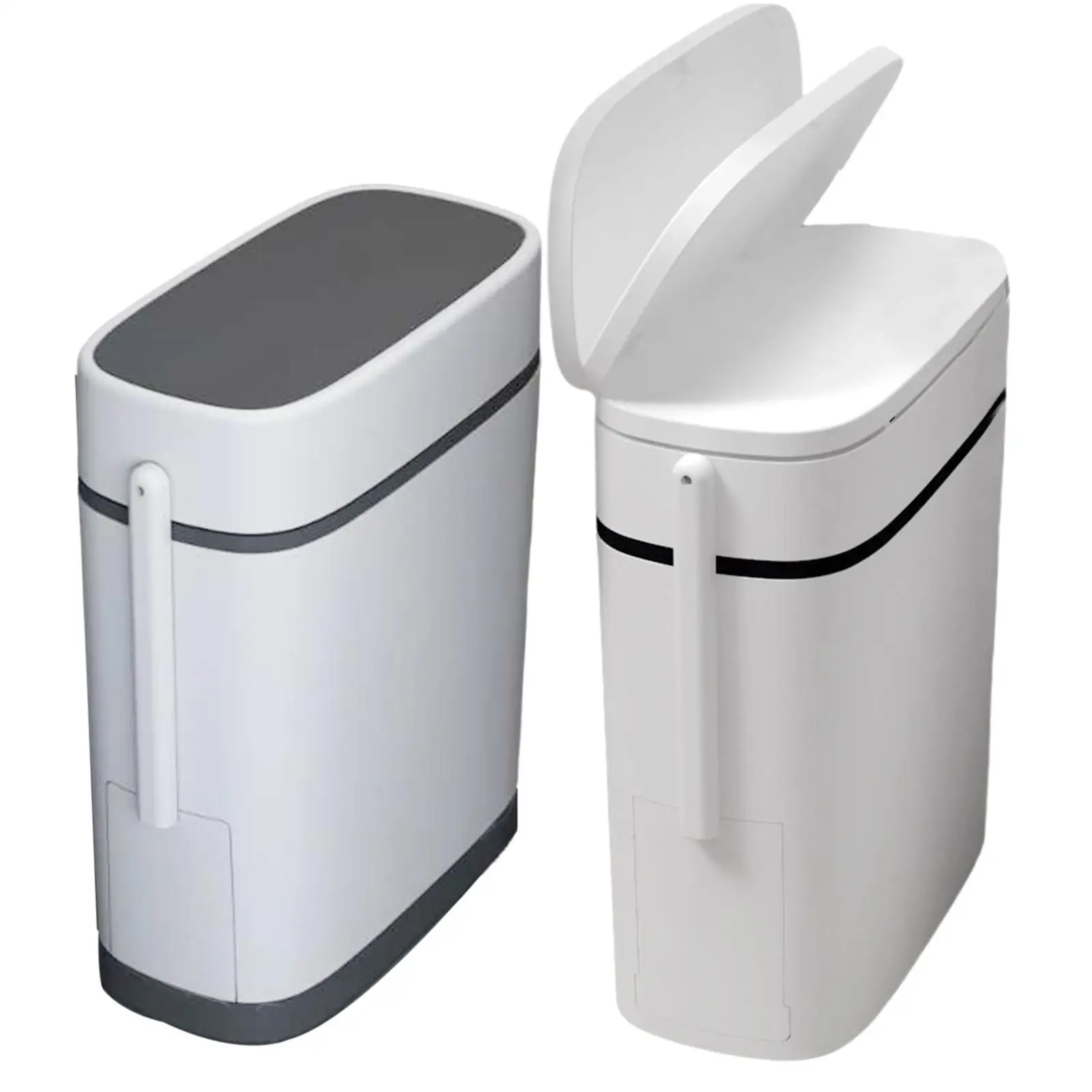 Slim Trash Can with Toilet Brush Wastebasket Garbage Container for Living Room RV Bathroom Office