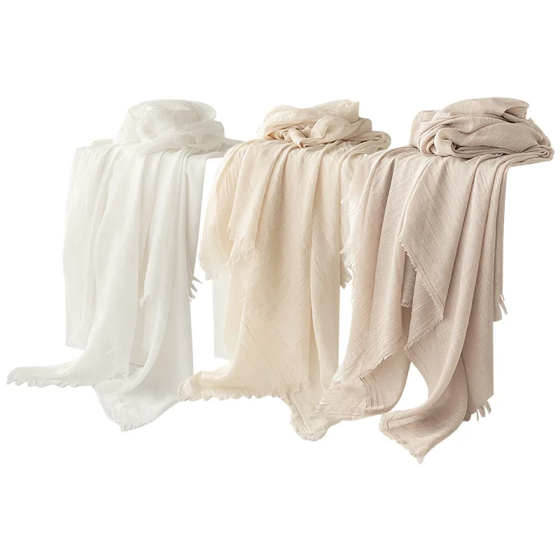 Lichtgewicht katoen-Ramie sjaal 100x190cm UPF zonbescherming sjaal minimalistische geweven textuur strand cover-up dames zomeraccessoire