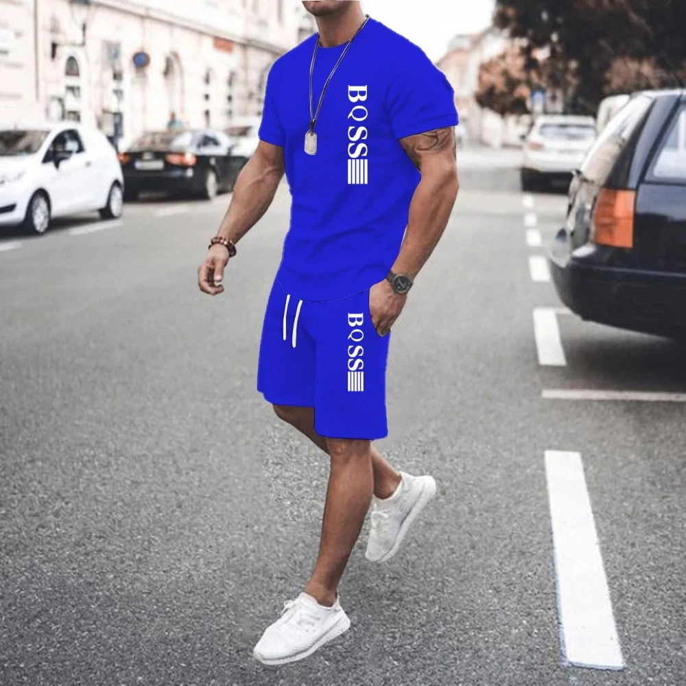 Men\'s Short Sleeve Shorts, Training T-Shirt, Casual Jogger Suit, Two-Piece Suit, Summer Fashion, 2024