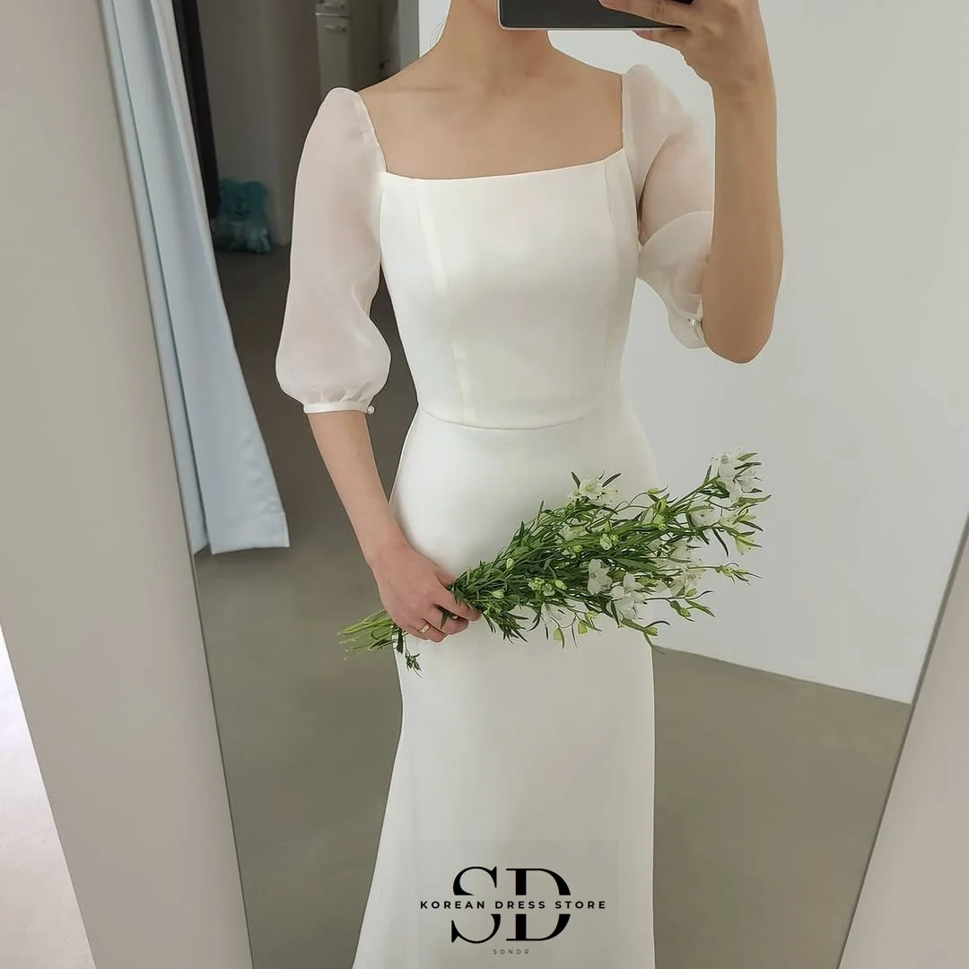 Sondr 2025 New Korean Wedding Dresses Half Sleeves Women Simple Wedding Snap Dress Customized Floor-Length Bridal Reception Gown