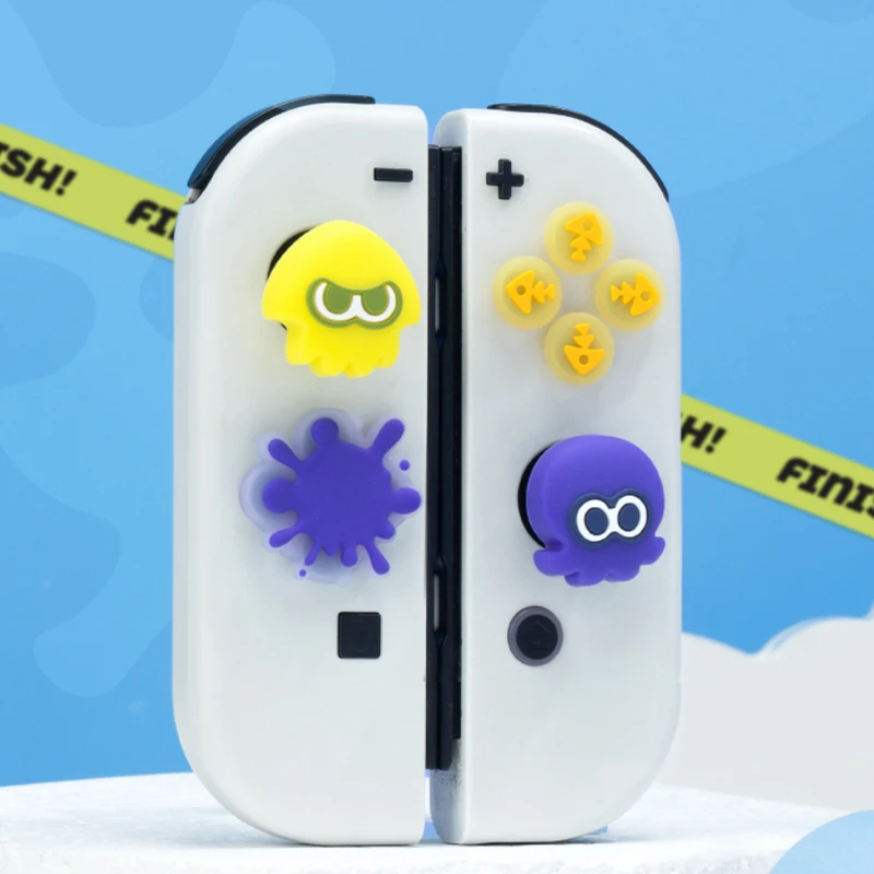 Cute Squid Silicone Soft D-pad Cross Button ABXY Key Sticker Skin Case For Switch Oled NS Joy-con Thumb Stick Grip Cap Cover