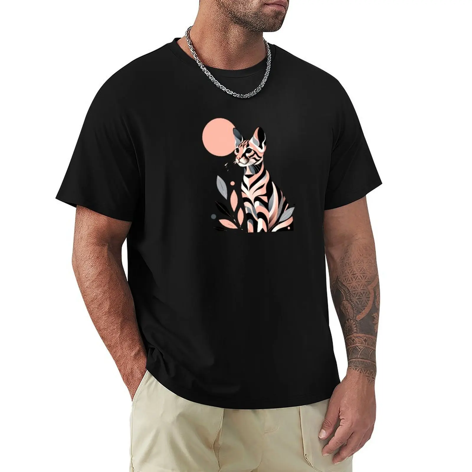 Camiseta abstracta con estampado floral de Toyger Cat, camiseta básica de manga corta para uso diario