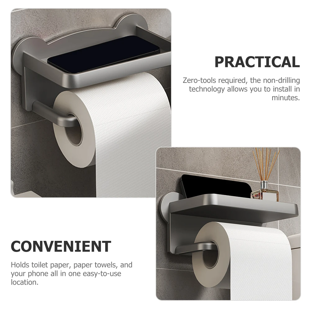 

Wall Mount Toilet Holder Rust-Resistant Durable Bathroom Accessory No Drilling Storage Shelf For Tissue Roll Towel Hanger