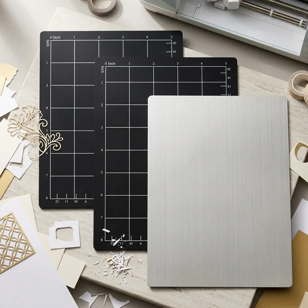 Magnetic Grid Cutting Mat Set for Die Cutting Embossing Machines Compatible with Most Brands 3pcs Stainless Steel Adapter Board