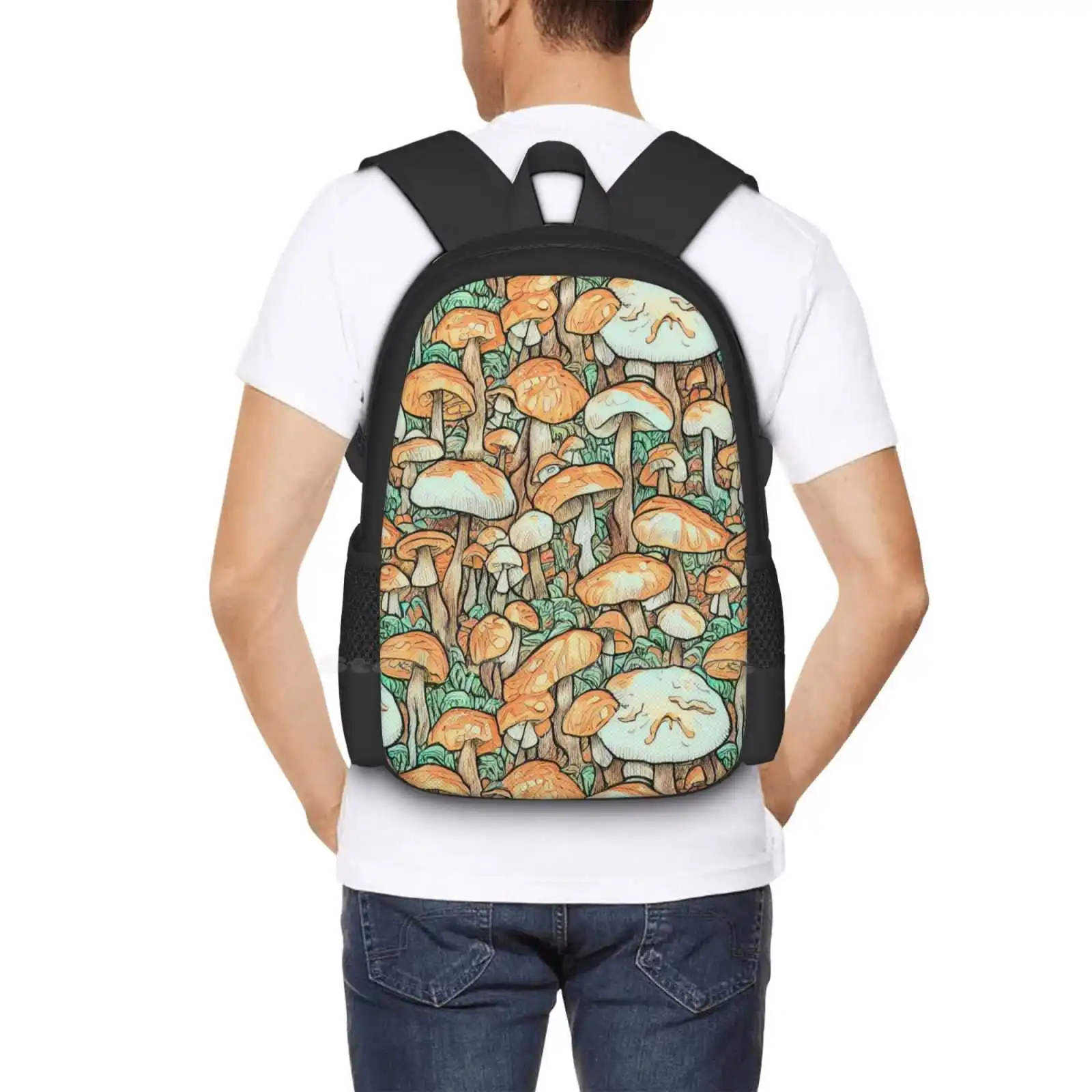 Brown Vintage Mushroom Pattern All Over Print Teen College Student Backpack Pattern Design Bags Mushrooms Pattern Woodland