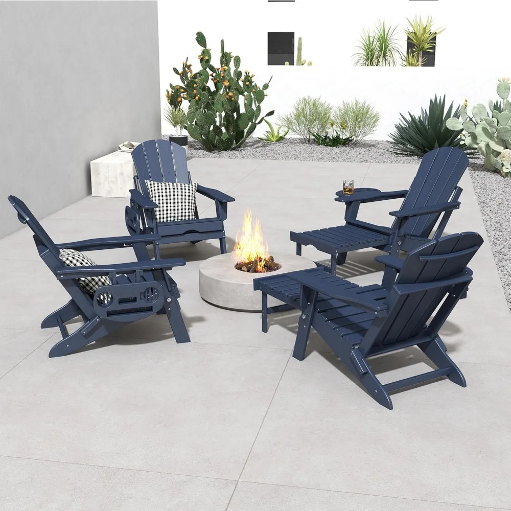 Folding Adjustable Chair W/4 in 1 Cup Holder Trays,All-Weather Resistant Fire Pit Chairs for Outdoor Patio Lawn Set of 2, Chair