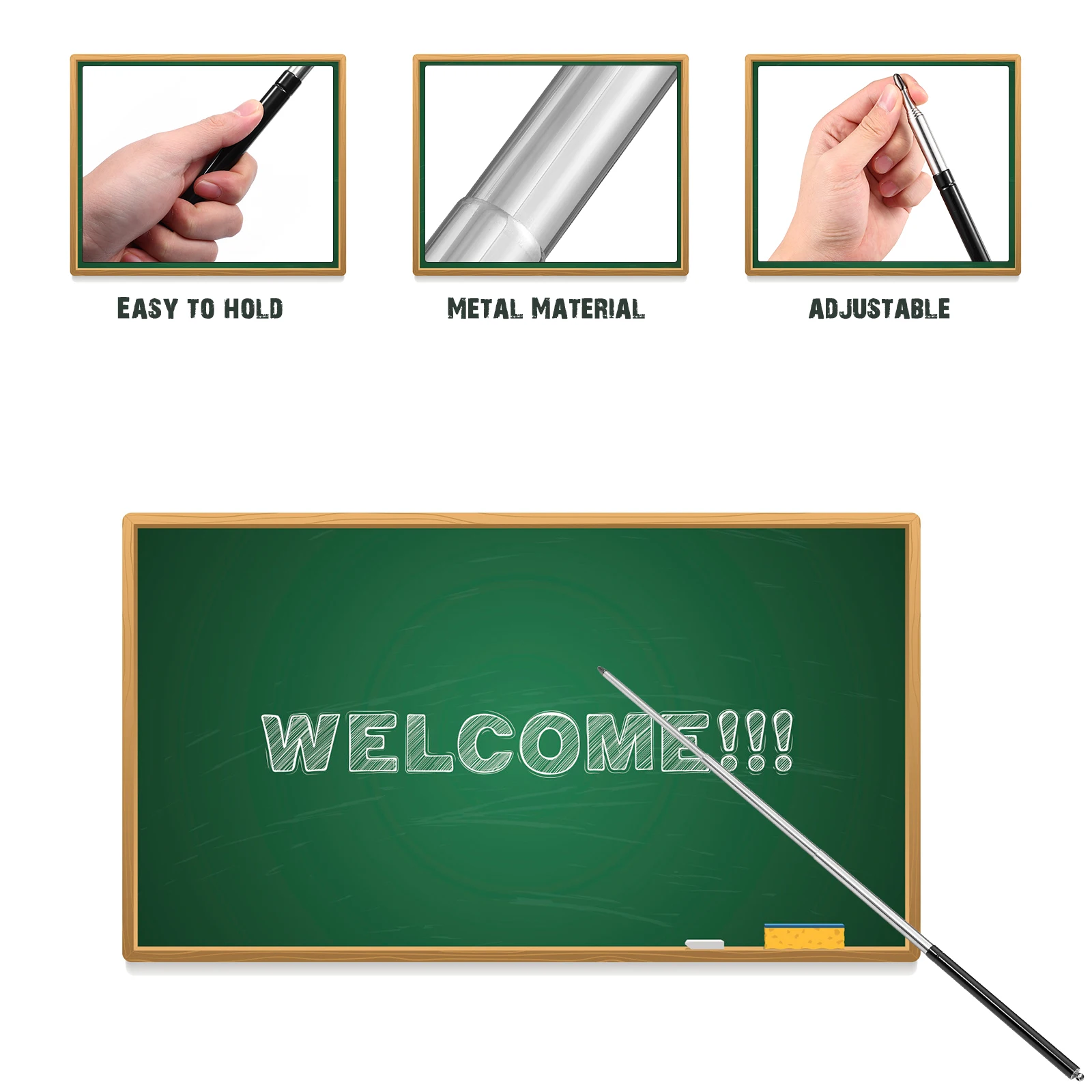 

Expandable Stainless Steel Classroom Pointer Retractable Hand Pointer Teaching Whiteboard Presenter for Teachers Lectures