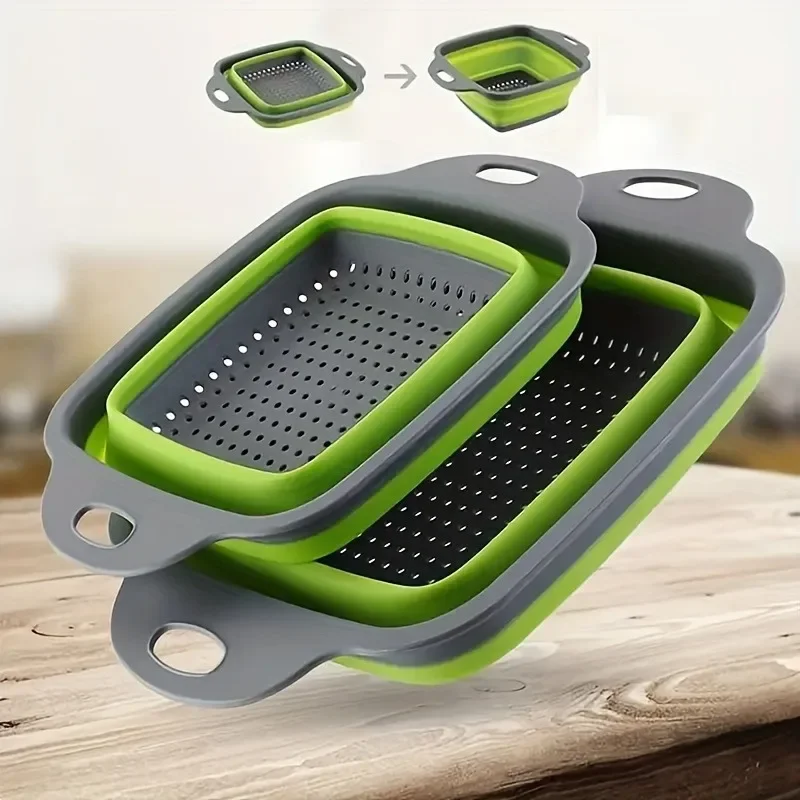 2 sets of silicone strainer kits, foldable kitchen filter, multi-functional plastic drain, with handle, food-safe vegetable