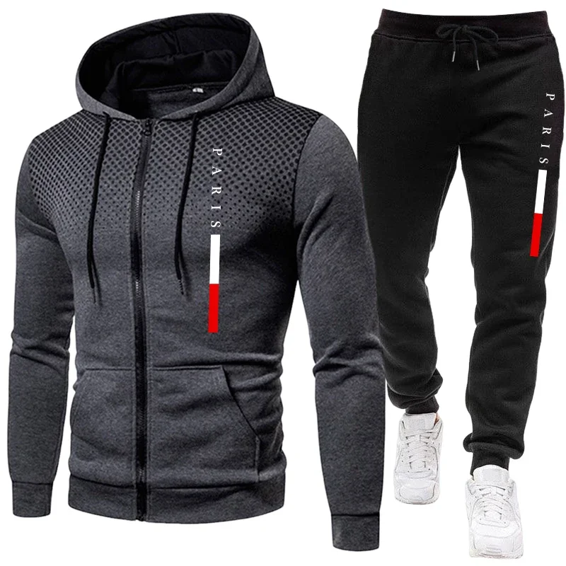 

Fall Winter Daily Casual Sports Jogger Suit Outdoor Hooded Outfit 2026 New Arrival Men's Set Zipper Hoodies and Black Sweatpants