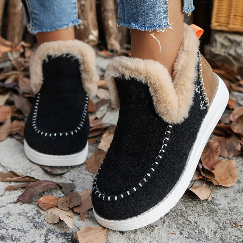 Women\'s Boots Warm Fur Winter Shoes Women 2024 New Winter Boots Zapatos Mujer Slip On Ankle Boots Snow Winter Footwear Female