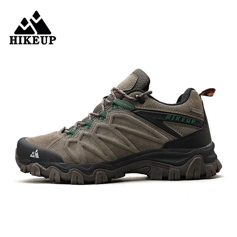 HIKEUP-zapatos de senderismo para hombre, botas de Trekking de cuero, botines de Camping, zapatillas tácticas de montaña de caza