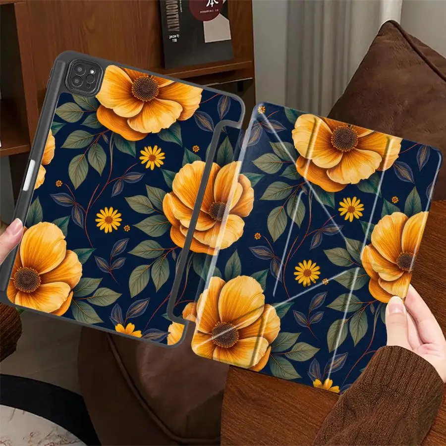 

Чехол для планшета iPad Air 4 5 M3 M2 1 2 M4 11 дюймов Mini 6 7 Pro 2025 Pro 11-го 10-го 9-го 8-го 7-го поколений 12.9 дюймов, с подставкой, желтый