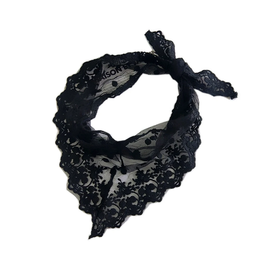 Lace Lace Solid Color Triangle Scarf Female Spring, Autumn and Winter New All-Match Korean Small Scarf Wrist Silk Scarf