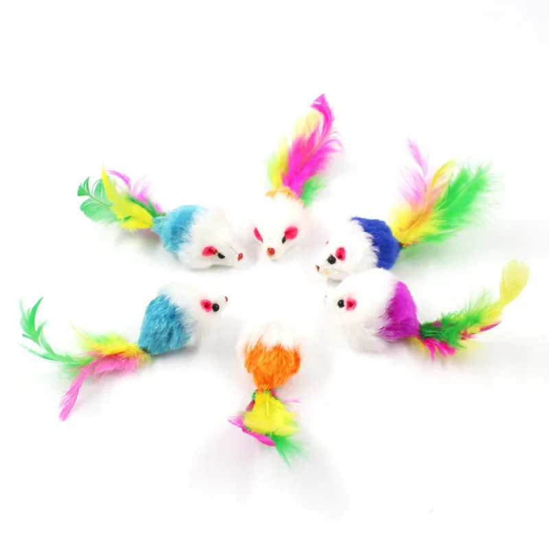 

Soft Fleece False Mouse Cat Toys Colorful Feather Funny Playing Toys For Cats Kitten Interactive Ball Cat Toy Catnip