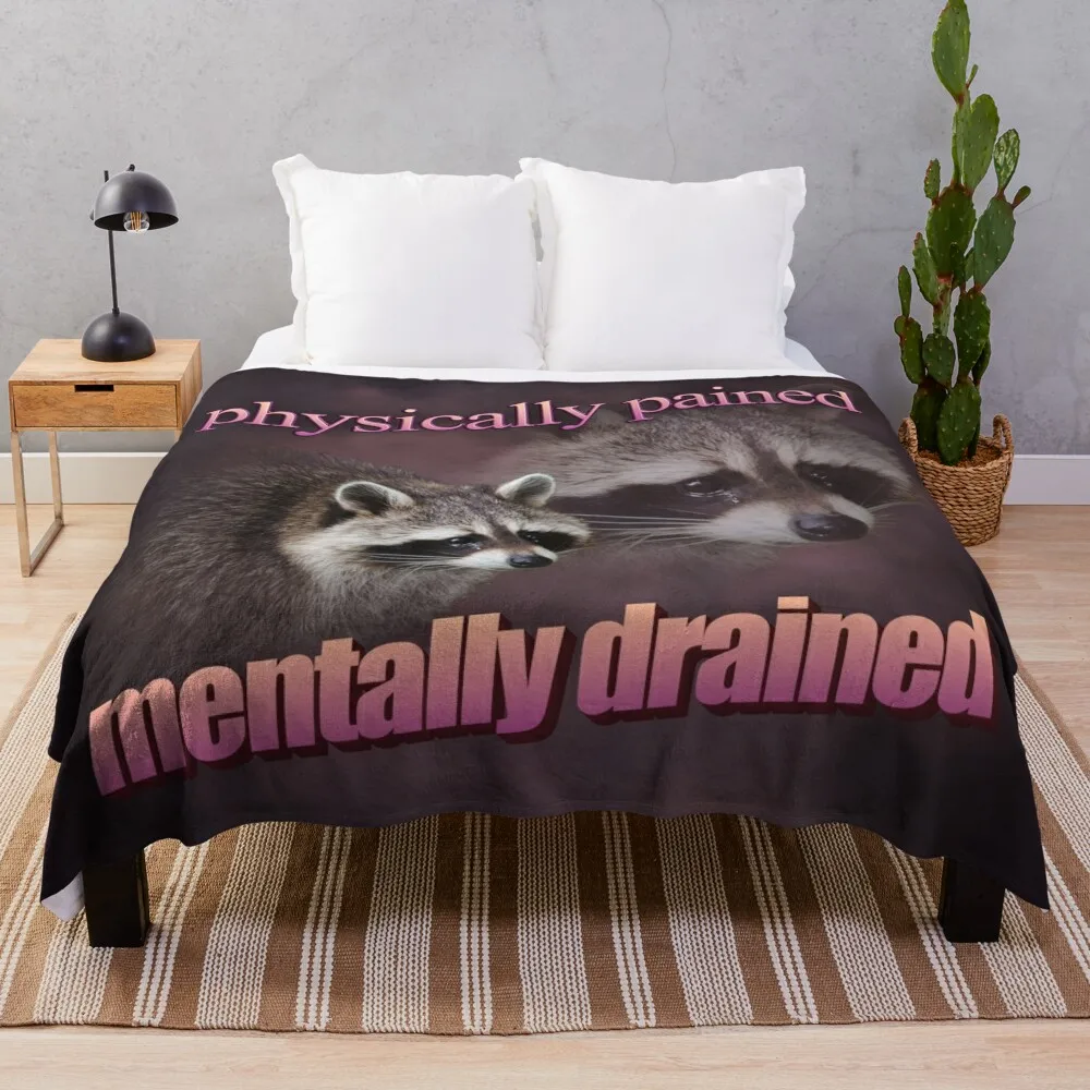 

physically pained, mentally drained raccoon word art Throw Blanket Vintage Decorative Throw Blankets