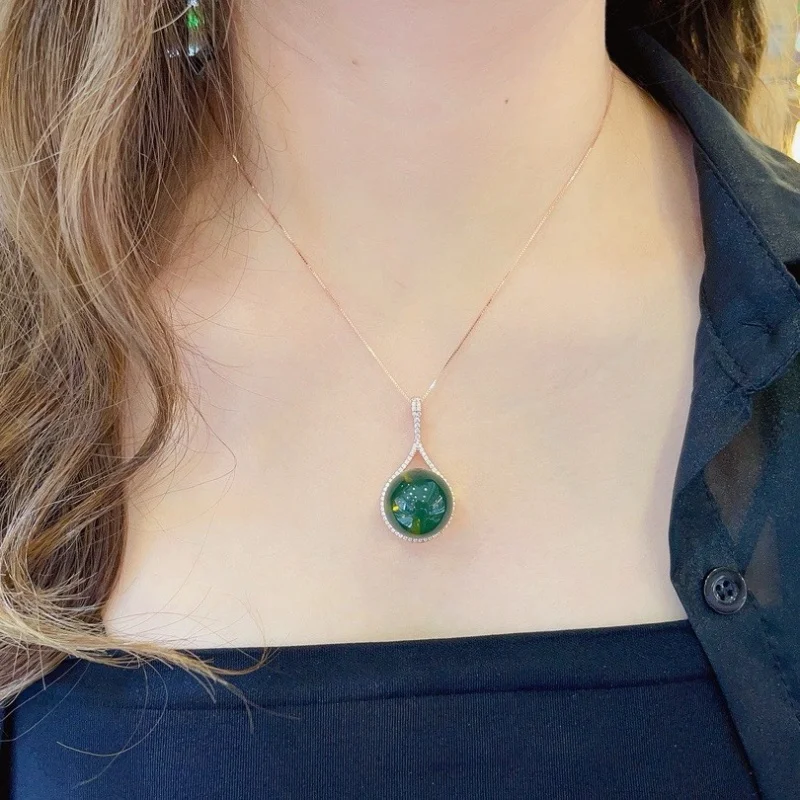 18mm Natural Mexican Blue Inlaid S925 Silver Pendant with Slightly Volcanic Ash Amber Body