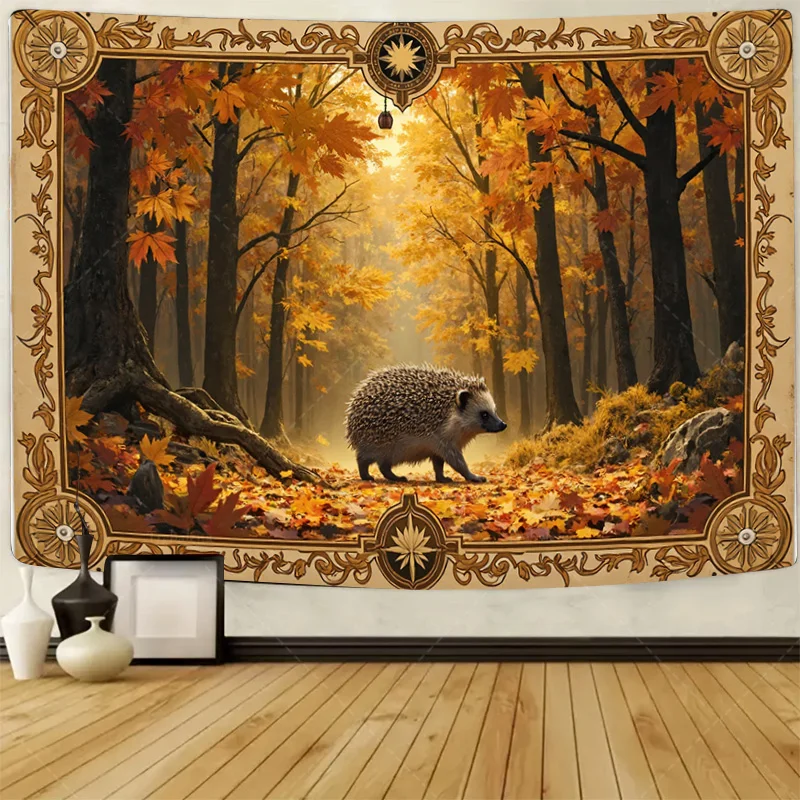 

1pc Wall Tapestry Autumn Forest Hedgehog Tapestry - Vintage Style Wall Hanging Art
