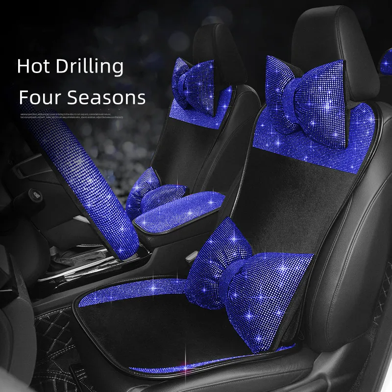 

Blue Sparkling Rhinestones Inlaid New Four Seasons Universal Fashion Car Interior Supplies Backrest Car Seat Cushion Cover