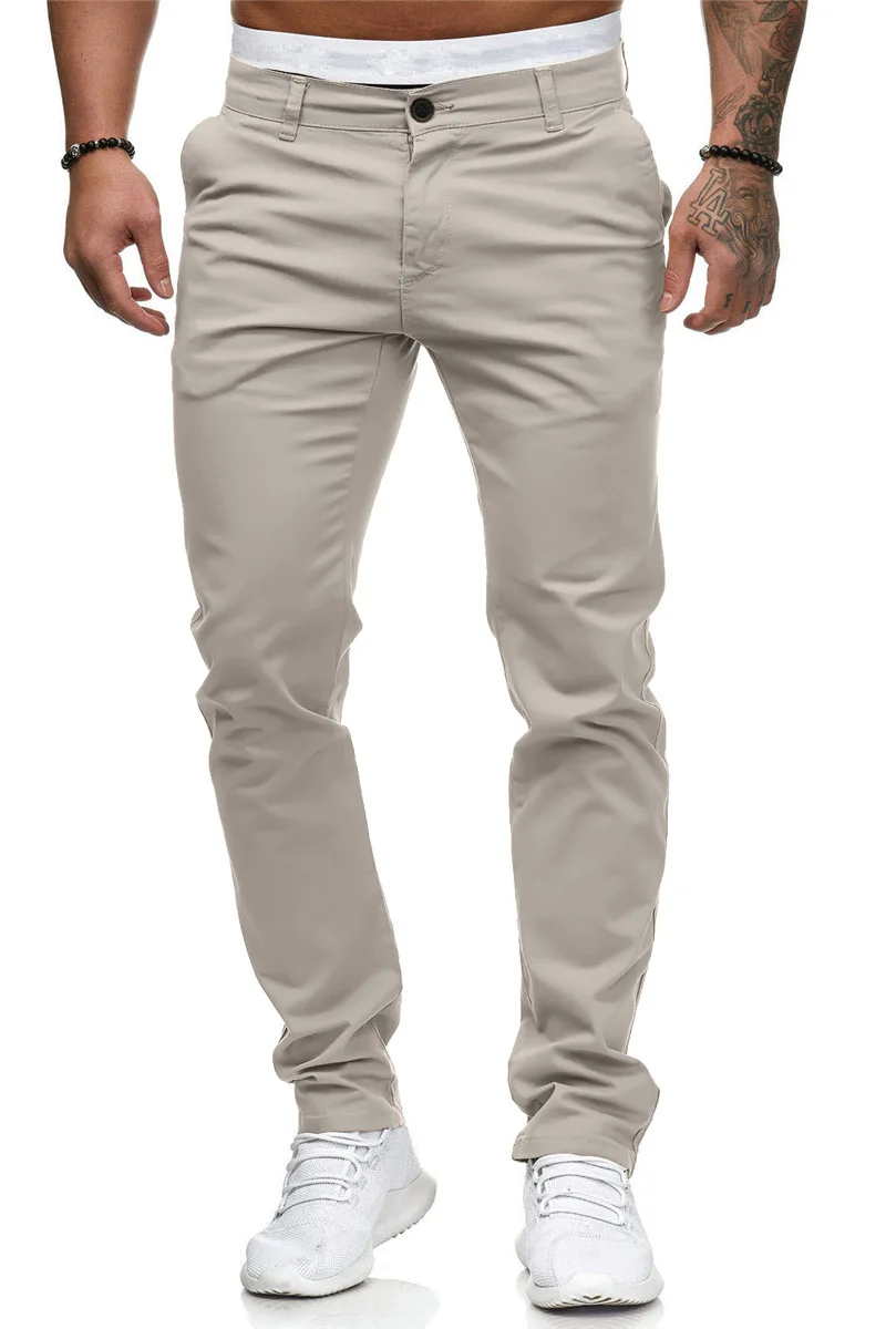 Pantalones elásticos informales de algodón para hombre, traje largo y recto de alta calidad, Color sólido, senderismo al aire libre, otoño