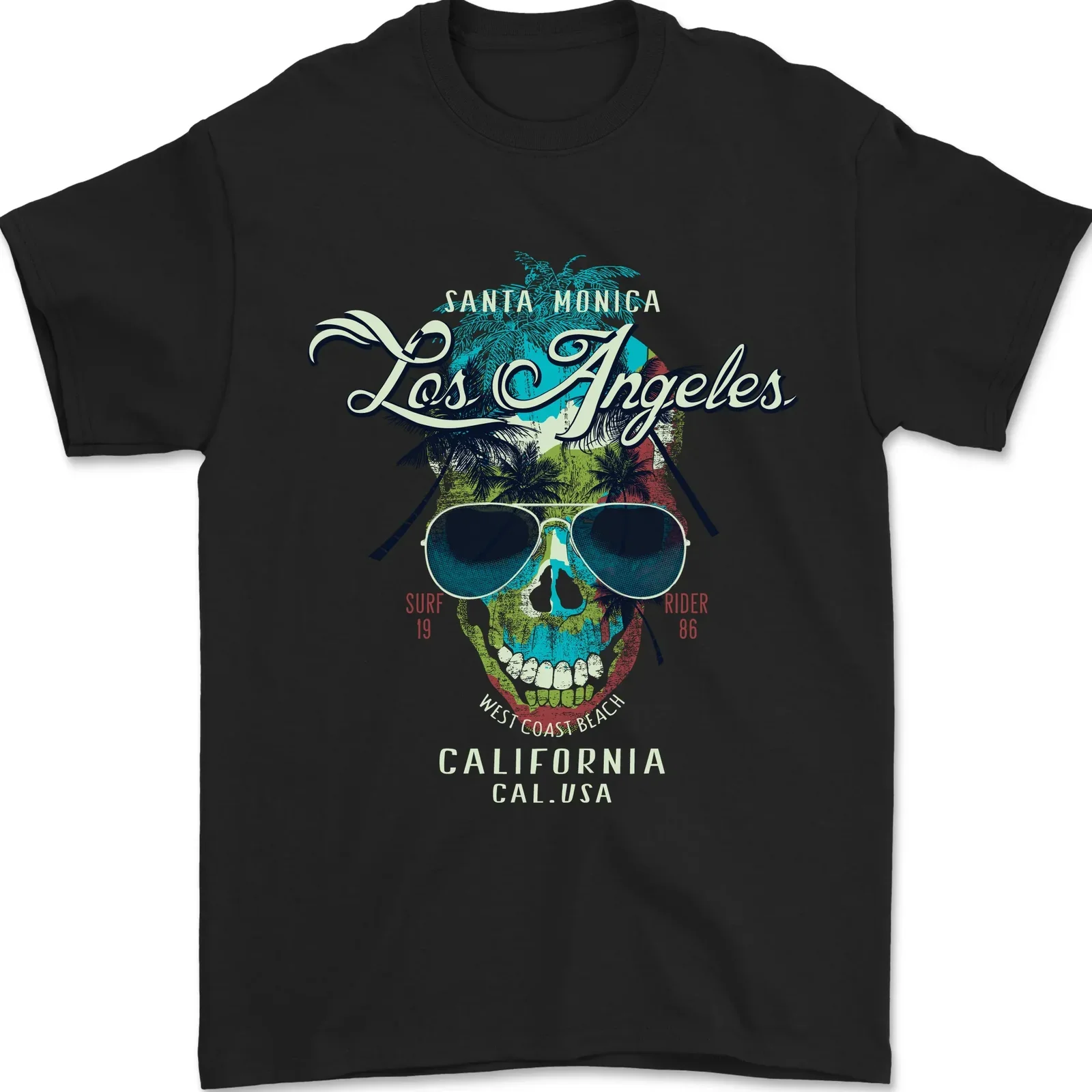 Los Angeles Surf Skull California Surfing T-Shirt 100% Cotton O-Neck Summer Short Sleeve Casual Mens T-shirt Size S-3XL