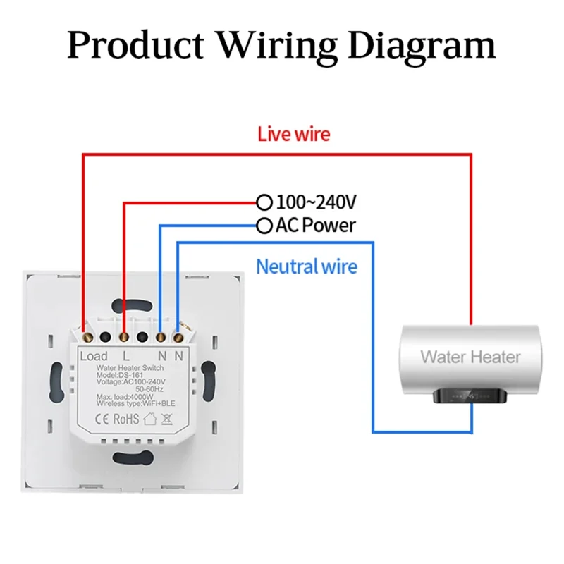 B44C Glass Panel Wall Mounted 40A Smart Wifi Touch Water Heater Switch Tuya Smart Life APP Timer Voice Control Power Switch