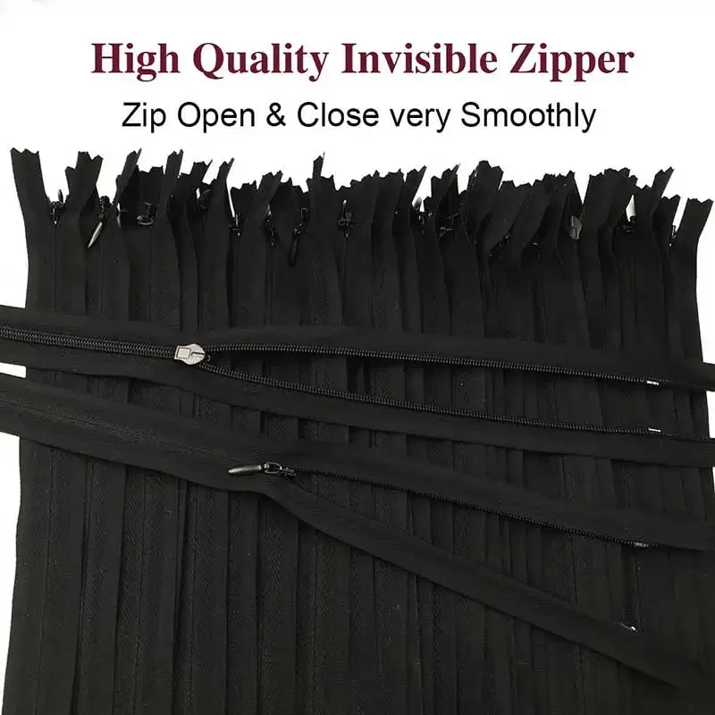 

10Pcs Nylon Invisible Zippers 15-60cm(6Inch-24Inch) Black White Invisible Coil Zipper For Sewing Craft Garment Accessories