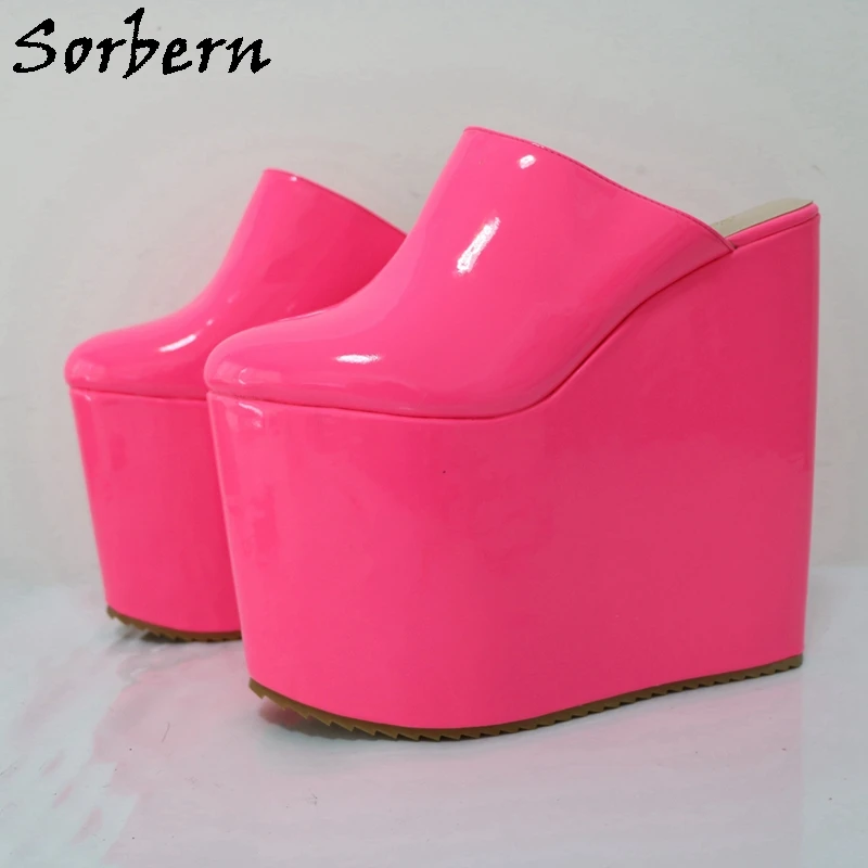 Sorbern Custom Neon Hot Pink Women Pump Shoes Platform High Heel Unisex Style Plus Size Mules Round Toe Drag Queen Shoes