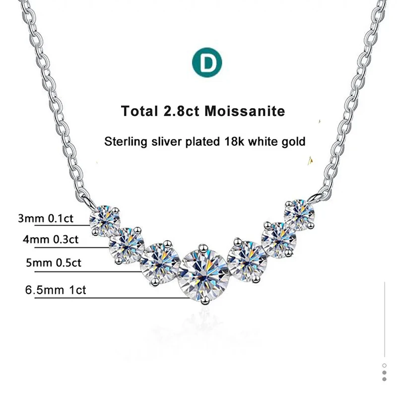 Moissanite Necklace 925 Sterling Silver White Gold Plated Pendant for Women - 2.8ct