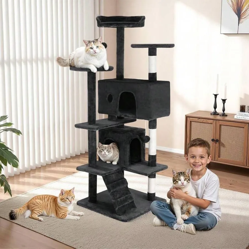

Cat Tree Tower,Multi-Level Indoor Activity Center With Sisal Scratching Posts, Condos, Pl 11ush Perches, Hanging Cat Toys