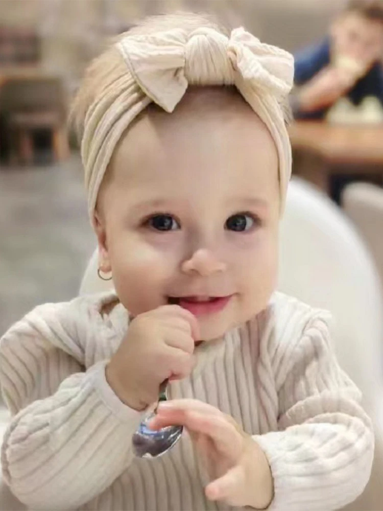 1/3 pièces couleur unie bébé bandeau arc enfants bandeau élastique en Nylon nouveau-né doux Turban bandeau enfant cheveux accessoires