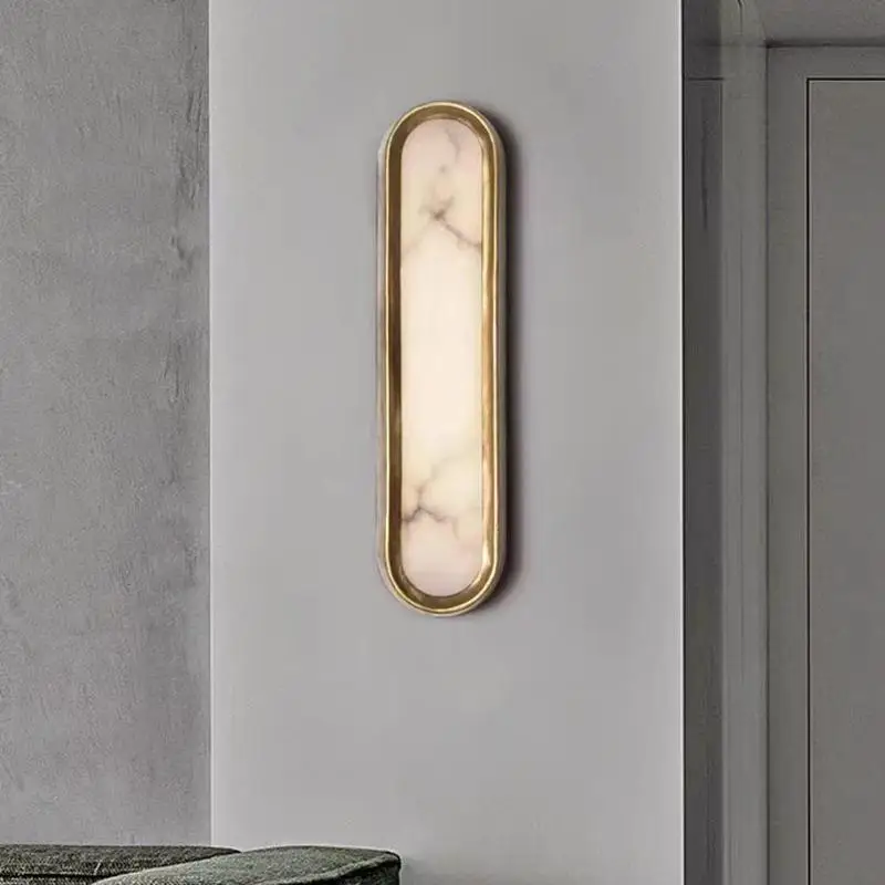 Modern marble long wall lamp minimalist creative designer art wall lamp living room hotel luminous iron copper