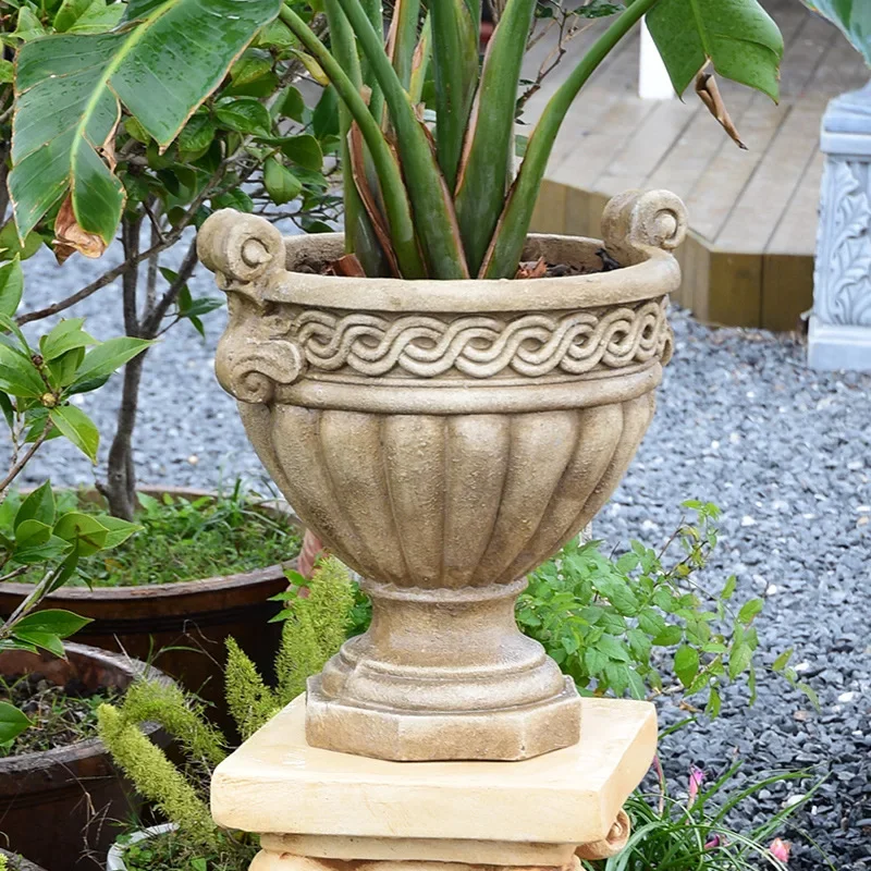 Villa Gate Flower Pot Trophy Roman Flower Pot Set Vintage Garden Garden Decoration Ornament Imitation Stone Flower Pot European