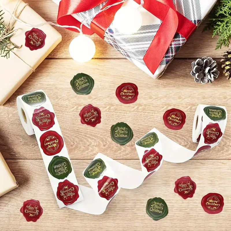 

Christmas Seal Stickers 500pcs/Roll, Xmas Gift Sealing Labels for Envelopes Notebooks Cups Decor, Festive Holiday Adhesive Tape