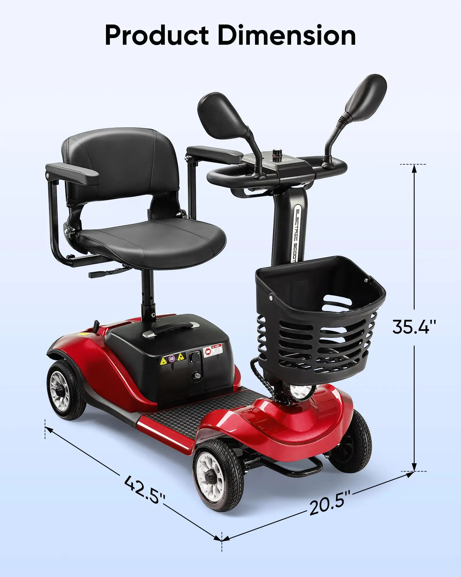 Foldable Electric Mobility Scooter with Light & Basket - Compact 4-Wheel Travel Wheelchair for easy Mobility, Perfect Gift