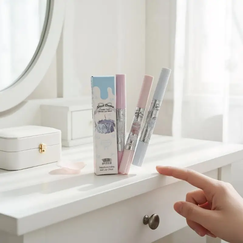 HERORANGE Flat Sponge Head Lip Gloss Moisturize Mirror Lip Glaze Lasting Waterproof Lip Plumping Tint Non Stick Cup Makeup