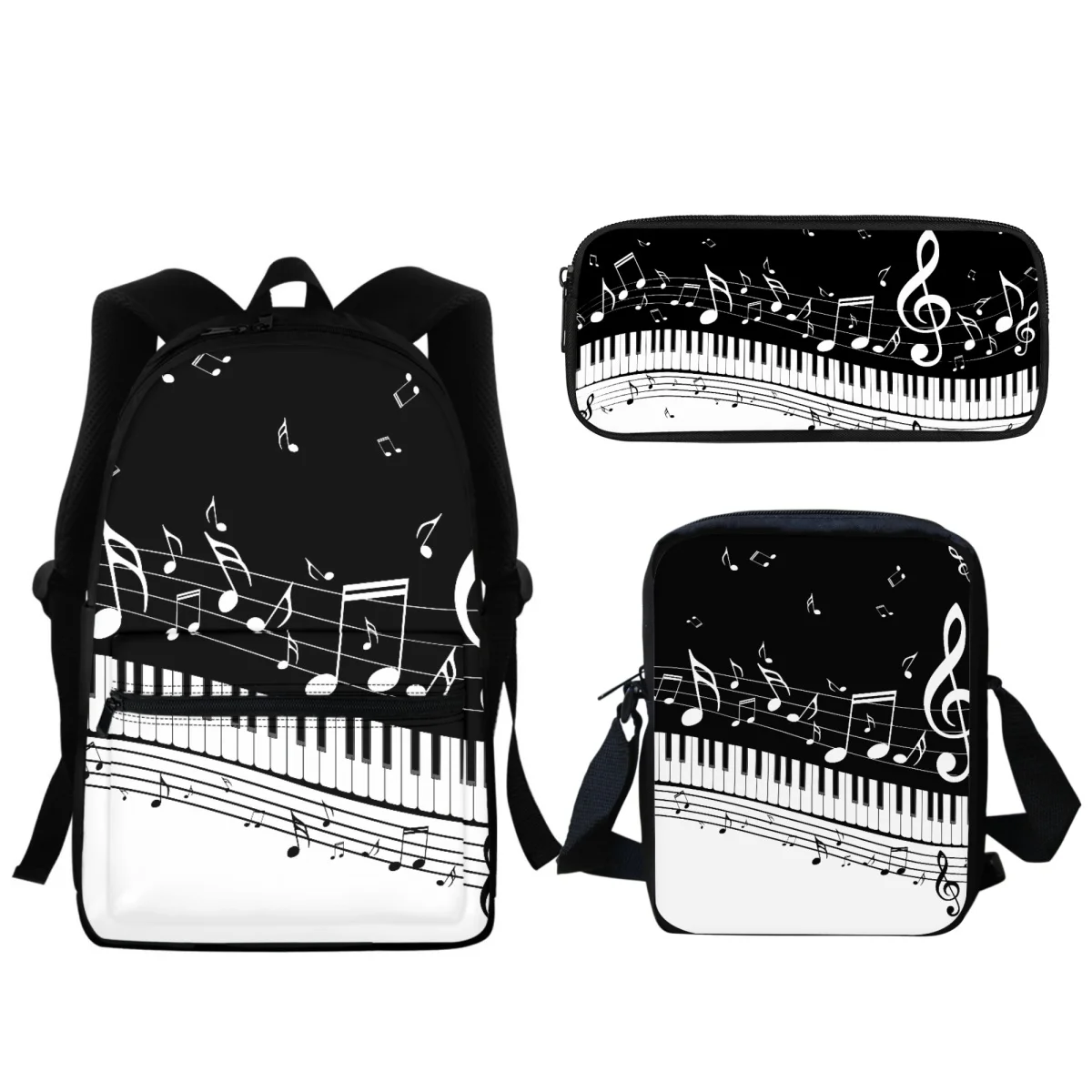 

Fashion Piano Music Notes Pattern 3-Pack School Backpack Girls Boys Primary School Bag Large Zipper Lunch Satchel Pencil Case