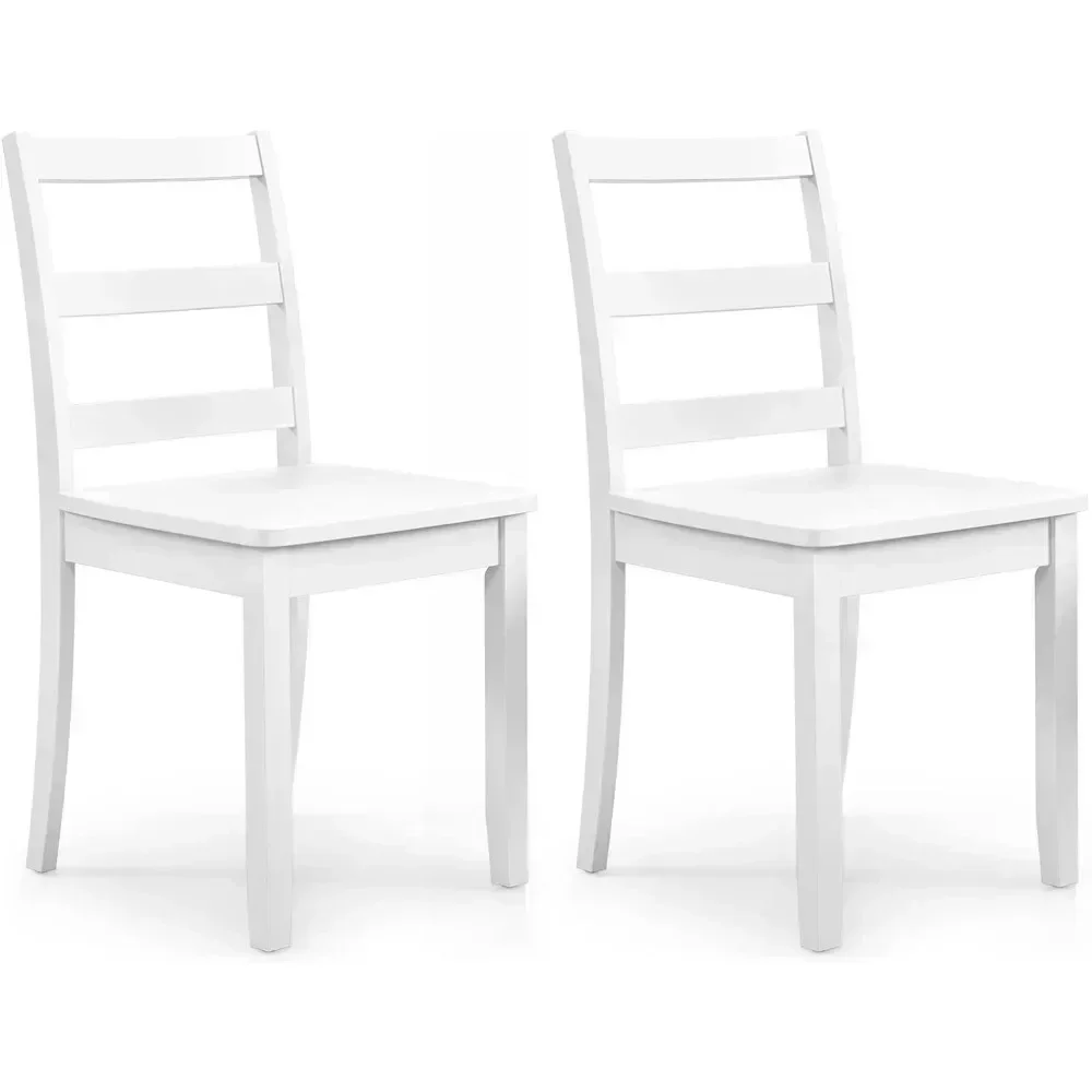 Dining Chairs Set of 2 White - Wooden Armless Kitchen Chairs with Solid Rubber Wood Legs, Non-Slip Foot Pads, Max Load 400 Lbs