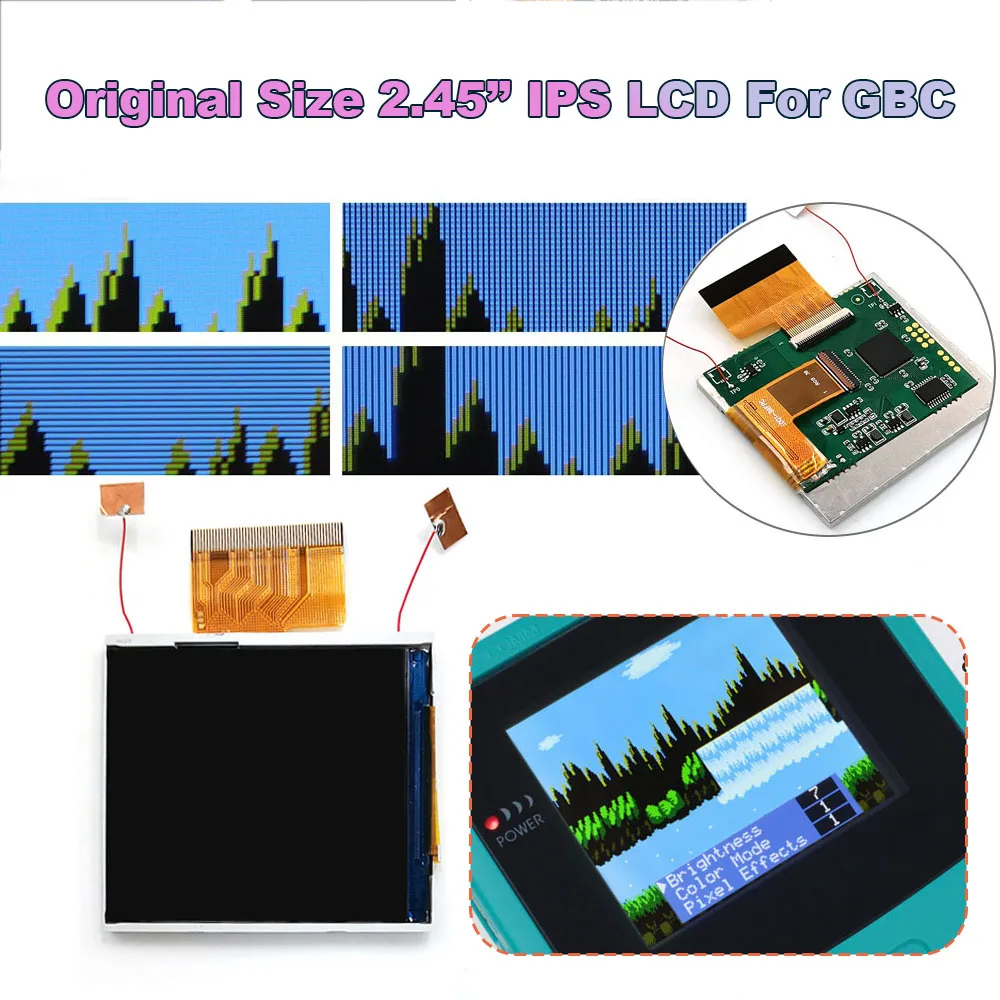 hispeedido-original-size-245-‘’-for-gbc-ips-lcd-drop-in-screen-mod-kits-touch-sensor-adjustment-menu-no-need-to-cut-the-shell
