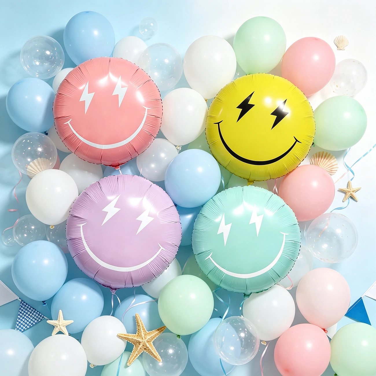 Ballon en aluminium Lightning Smiley Face pour fête d'enfants, décoration d'anniversaire, célébration sur le thème des héros pour garçons