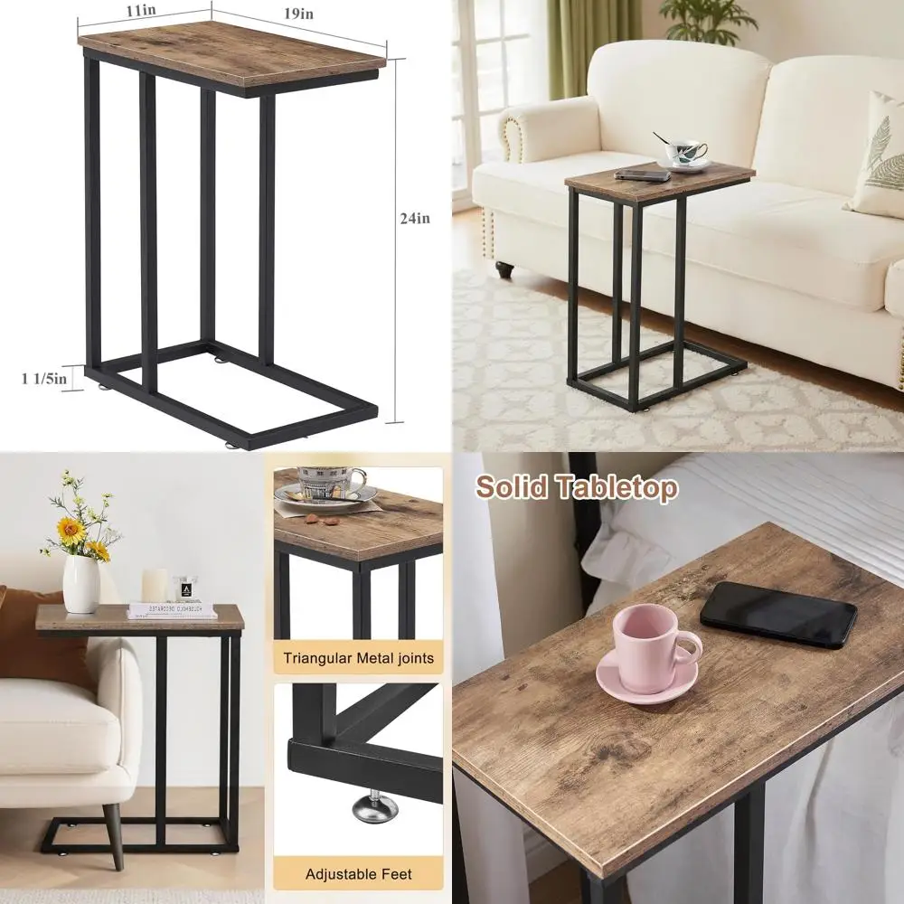 

Grey C-Shaped Sofa and Bed Side Table Set, 2 Pieces, Ideal for Living Room and Bedroom Snacks and TV Viewing