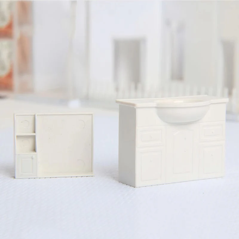 Miniature Washbasin Dollhouse Bathroom Cabinet Scene Mini Furniture Water Faucet Bathroom Kitchen Doll DIY Decor Toy Accessories