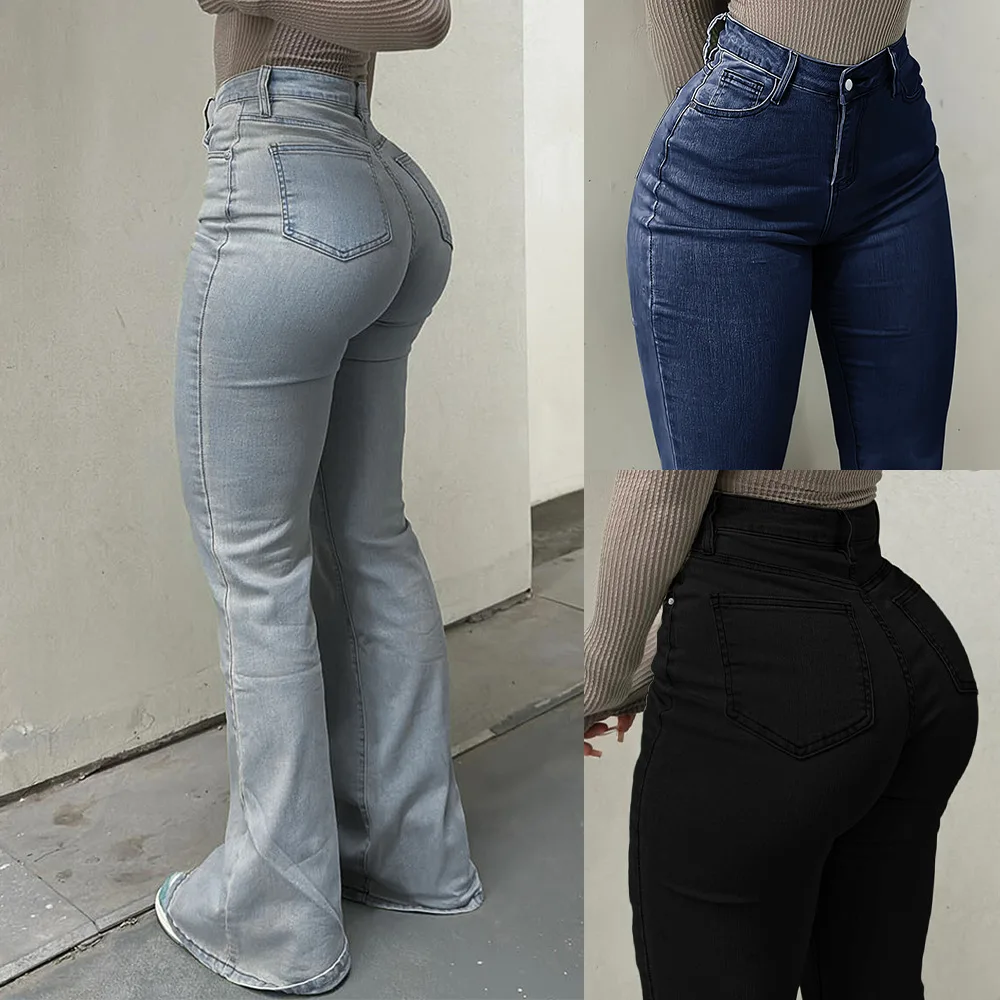 American Street Style Stretch Slimming Butt-Lifting Denim Pants 2026 Spring New Arrival Women's High Waisted Flare Denim Pants