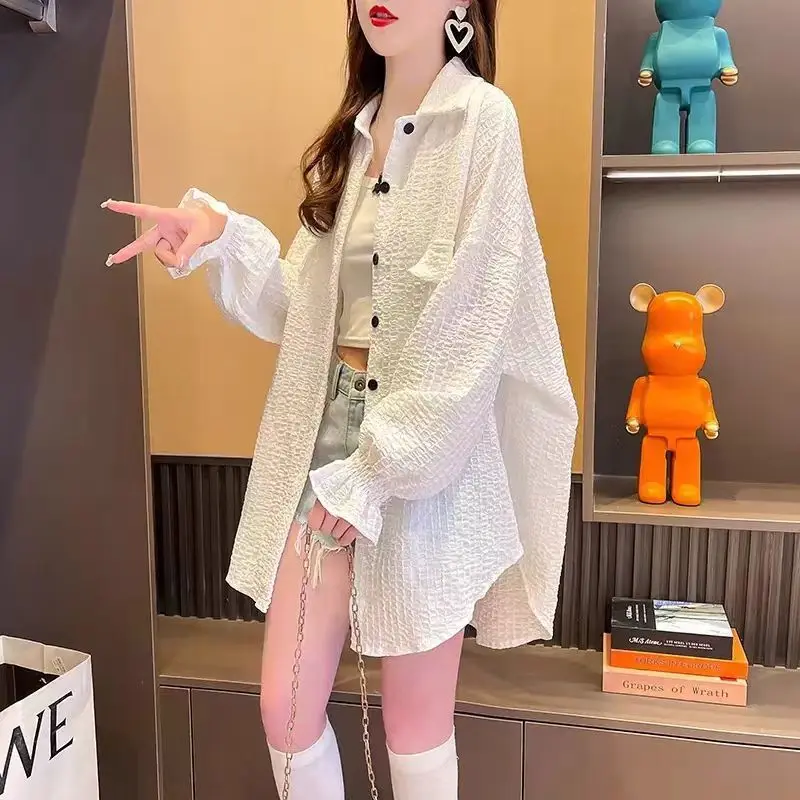 Oversized Fashion Women Clothing Loose Cardigan Spring Summer New Youth Korean Trend All-match Long Sleeve Shirt Sunscreen Coat