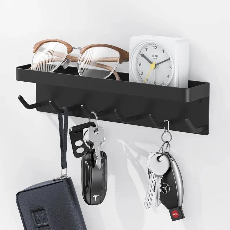 Wall-Mounted Shelf Sundries Organizer Self Adhesive Door Key Hanger Storage Rack Home Decorative Hooks Holder Key Board Stand